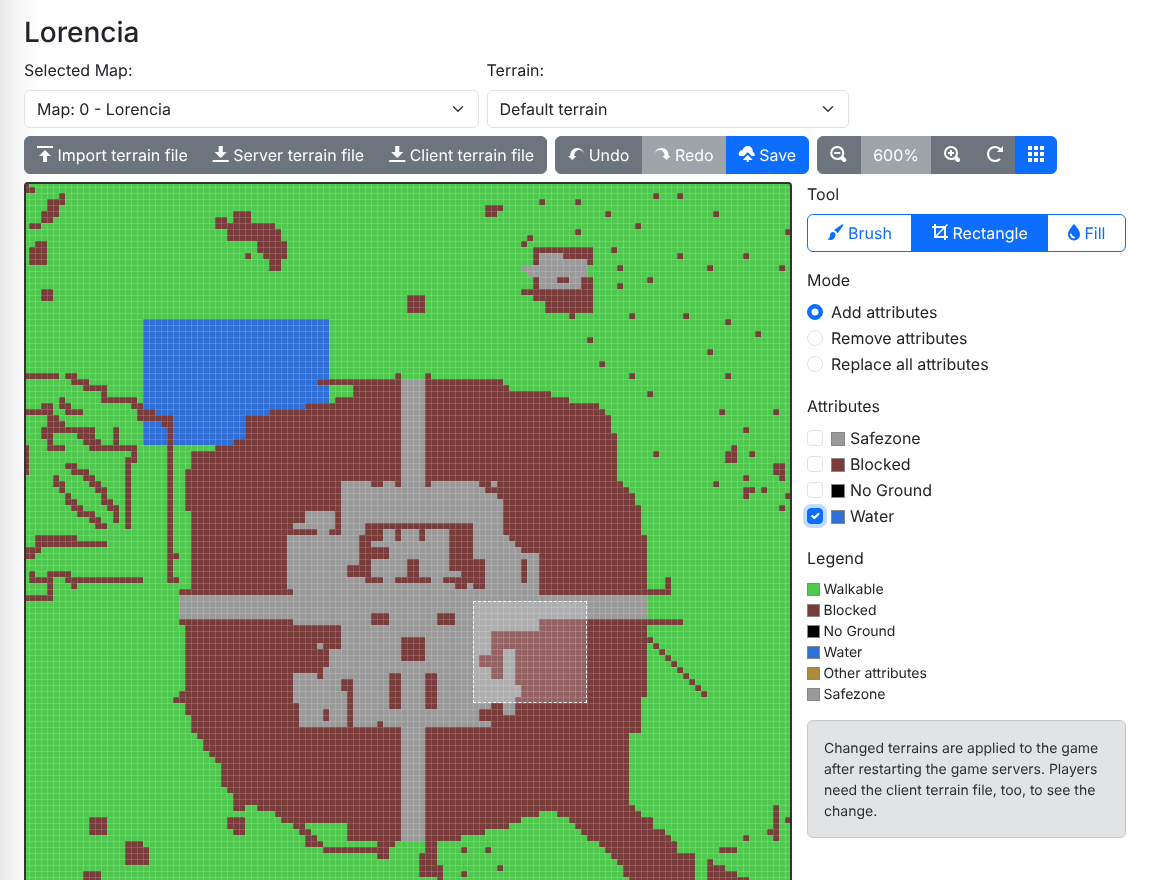 A zoomed terrain with the tile grid, while drawing a rectangle